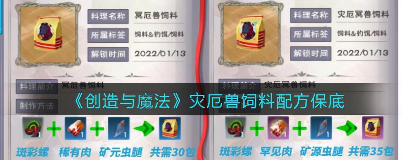 创造与魔法灾恶兽饲料配方如何做（创魔灾恶兽饲料配方最低是多少包）